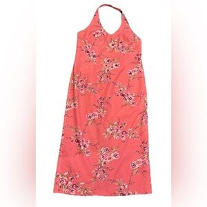 🌸3 for $20🌸 Miss Dorby Linen Blend Halter Maxi Dress Sz 16 Floral Beaded Y2K Vtg